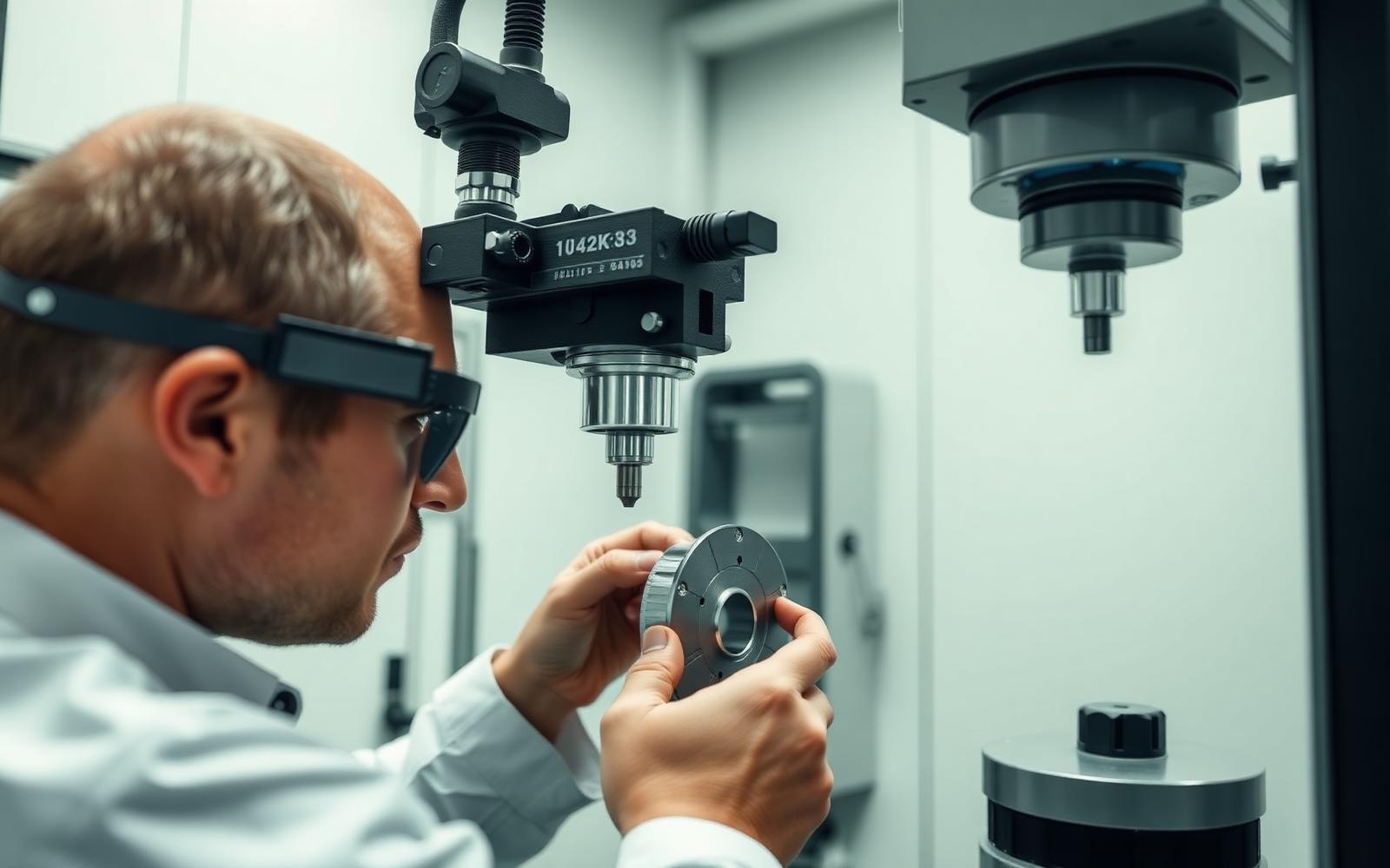 Qualitätskontrolle eines gefertigten Präzisionsbauteils mit Messtechnik